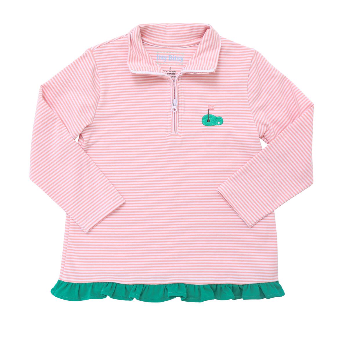 Embroidered Golf 1/4 Zip Ruffled Pullover