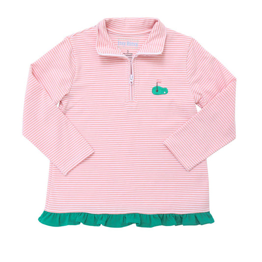 Embroidered Golf 1/4 Zip Ruffled Pullover