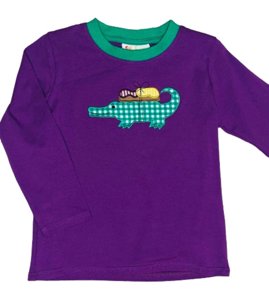 Appliqued Alligator Mardi Gras Shirt