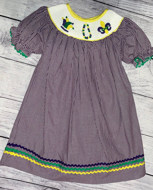 Short-Sleeve Smocked Mardi Gras Dress