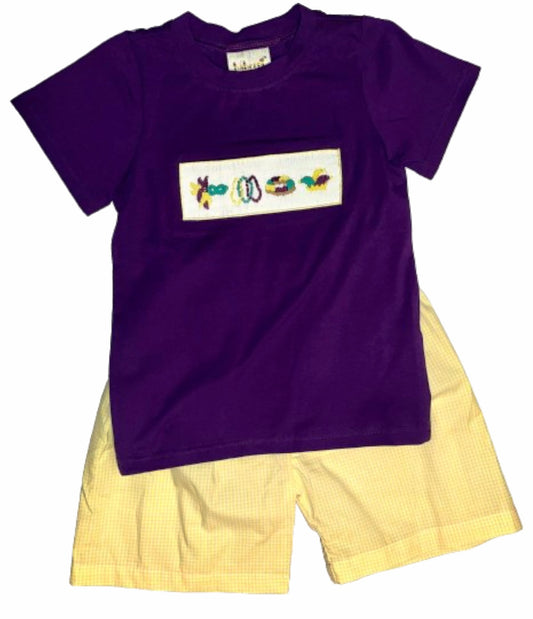 Smocked Mardi Gras Short Set