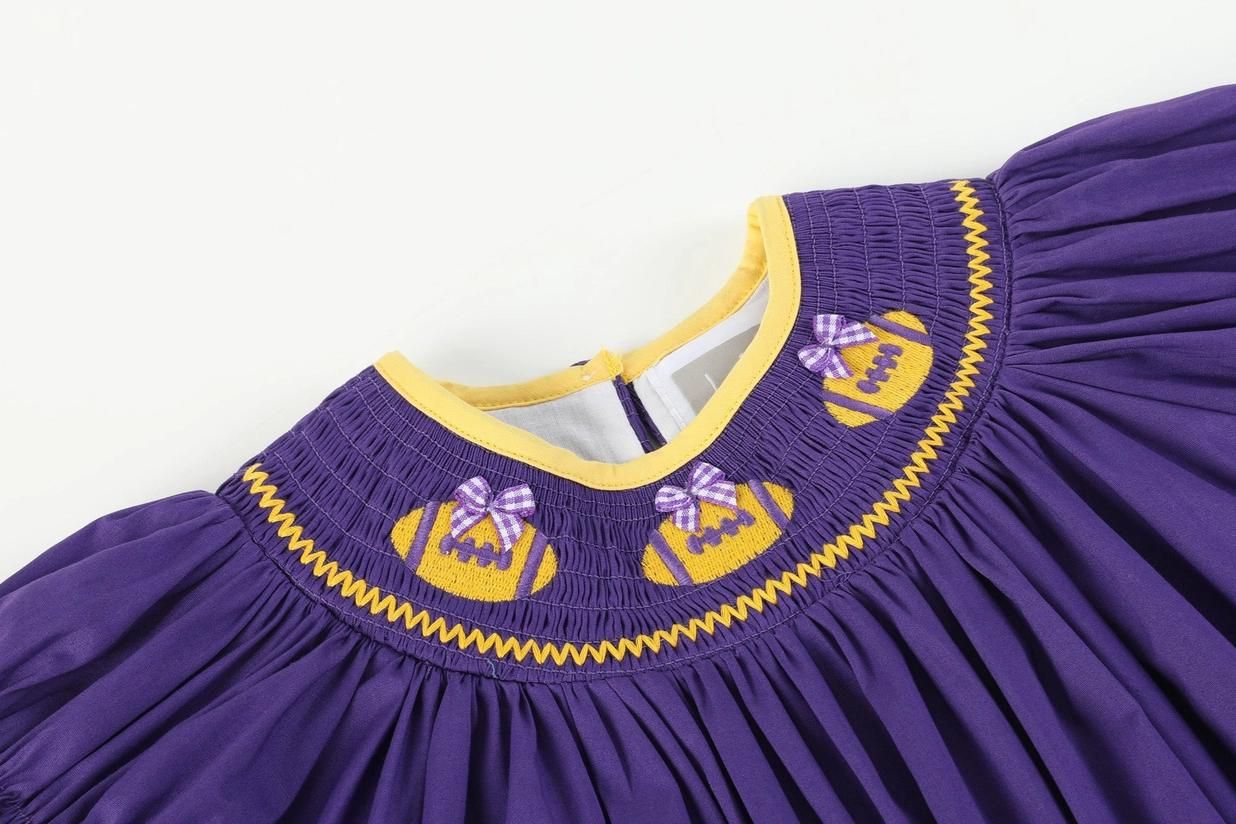 Purple & Gold Football Smocked Bishop Dress