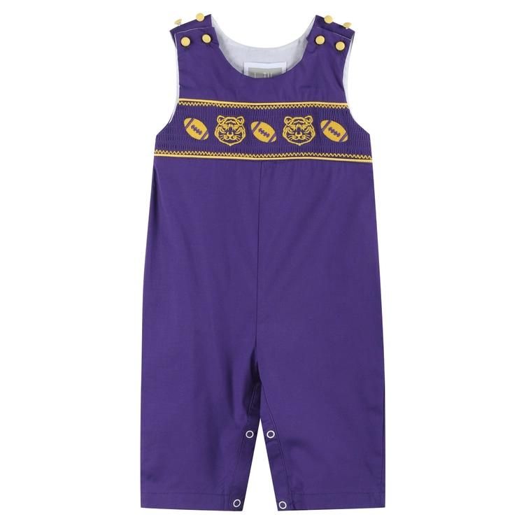 Purple & Gold Tigers and Football Smocked Longalls