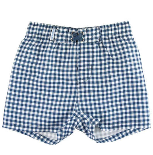 Navy Gingham Swim Trunks