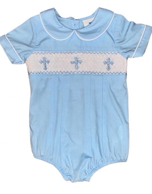 Smocked Crosses Boy Bubble