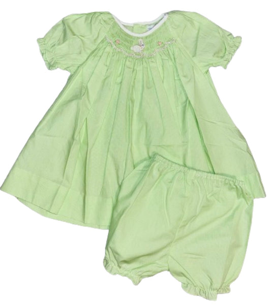 Light Green Smocked Bunny Dress w/ Bloomers (Sale)