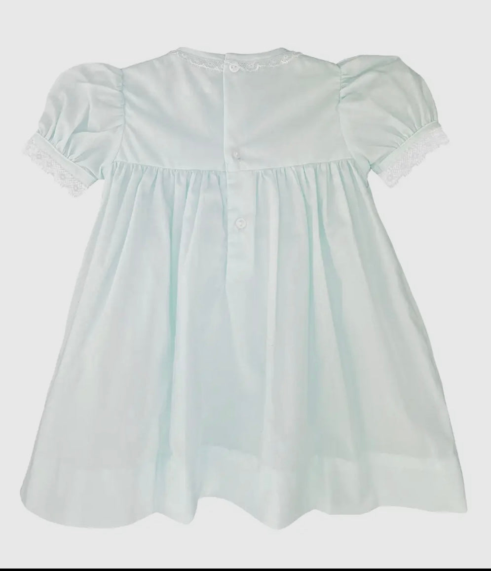 Fully Smocked Mint Dress w/ French Lace