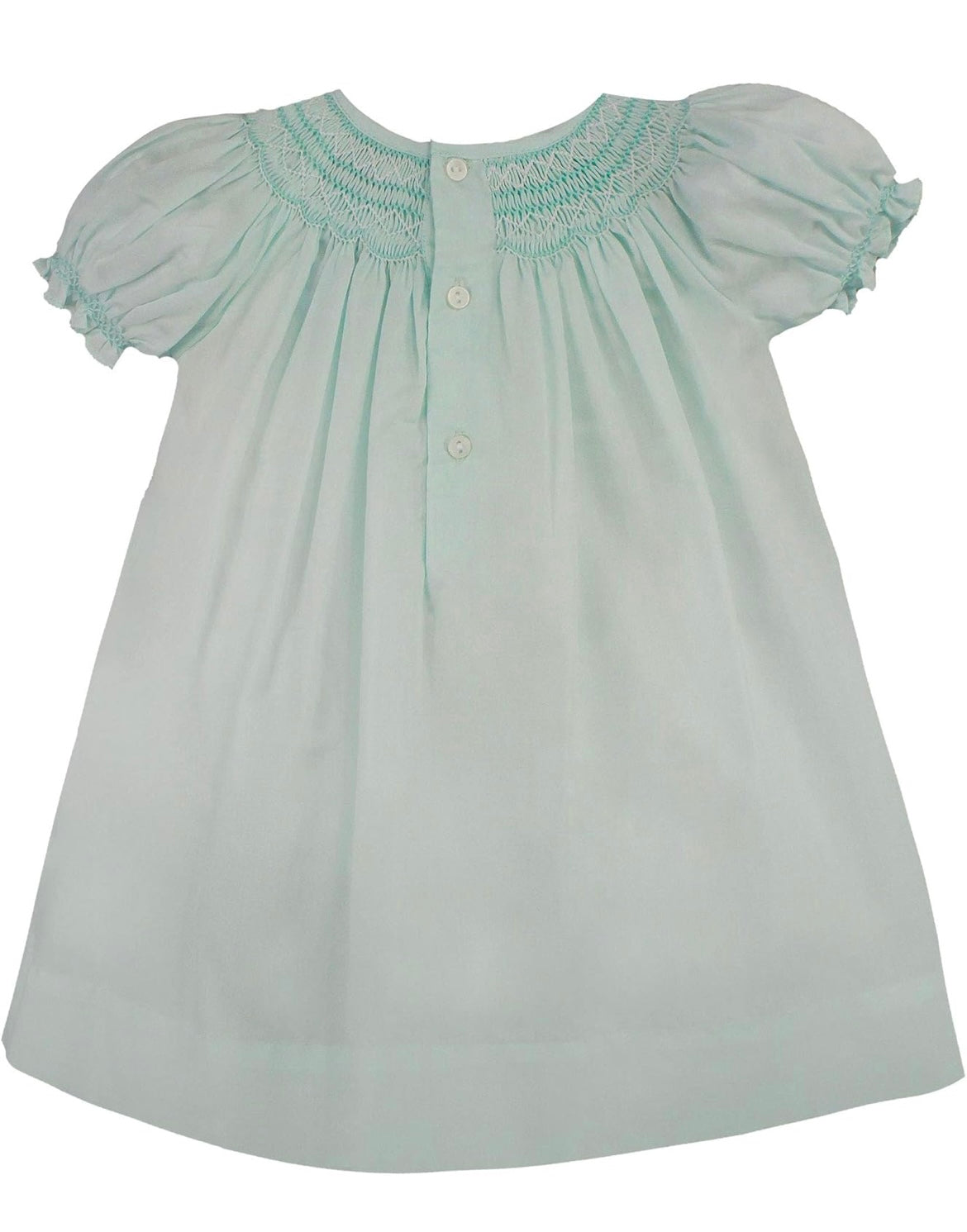 Mint Smocked Bishop Dress w/ Pearls