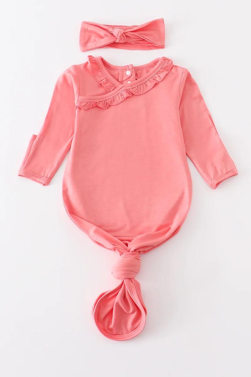 Bamboo Ruffled Baby Gown Set - Peach