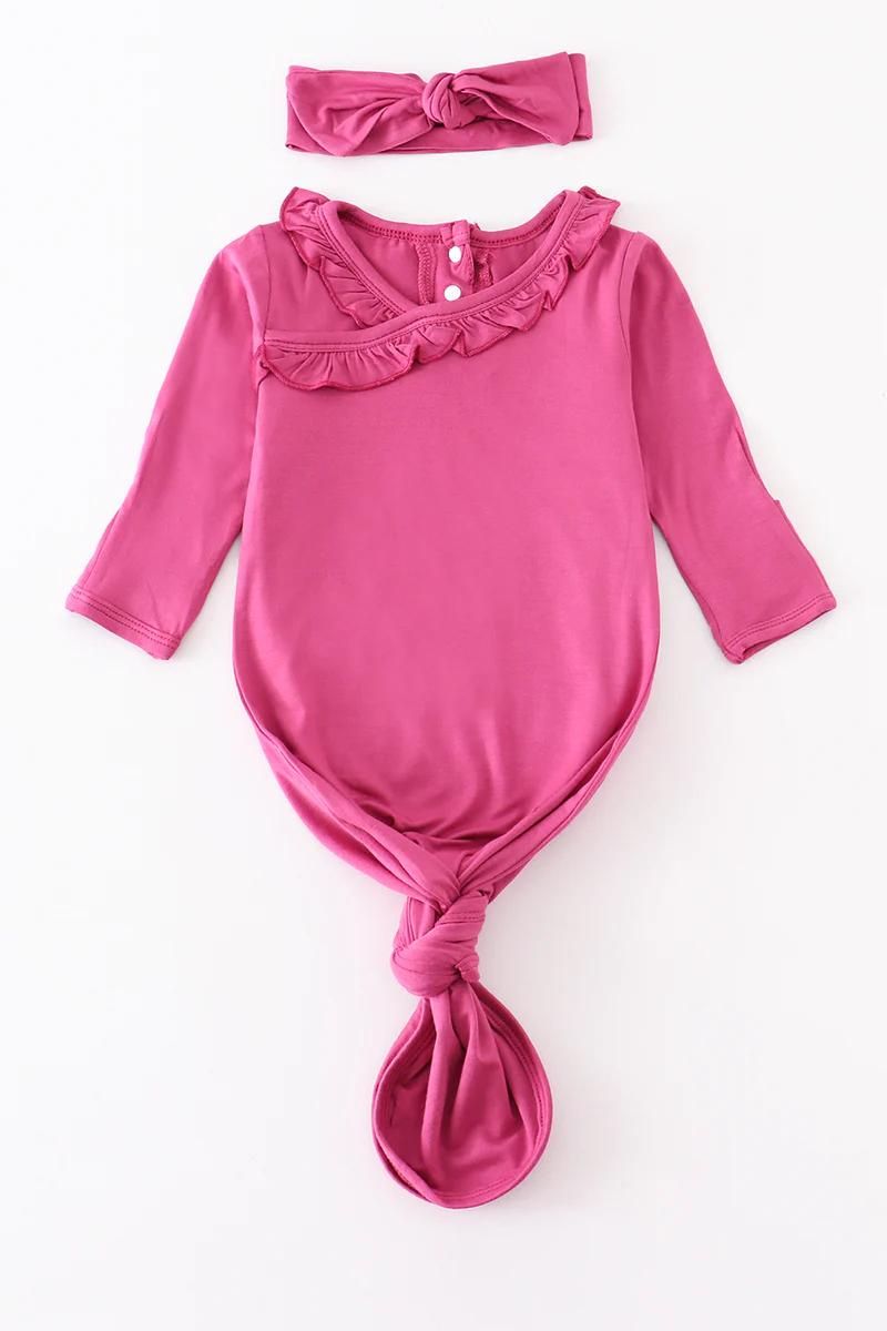 Bamboo Ruffled Baby Gown Set - Rose