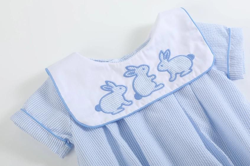 Blue Seersucker Bunny Romper (Sale)