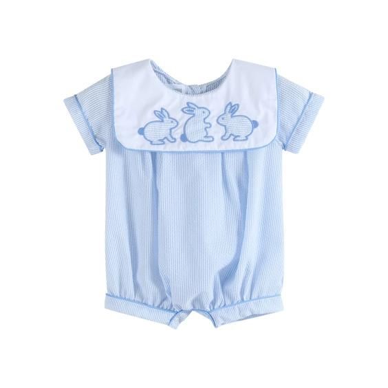 Blue Seersucker Bunny Romper (Sale)