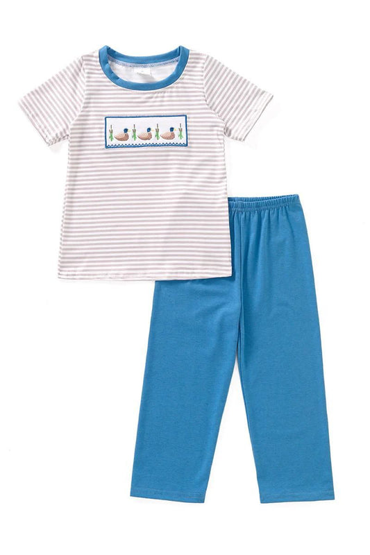 Duck Embroidered/Faux Smock Boy Pant Set