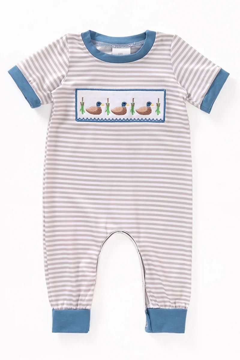 Duck Embroidered/Faux Smock Boy Romper