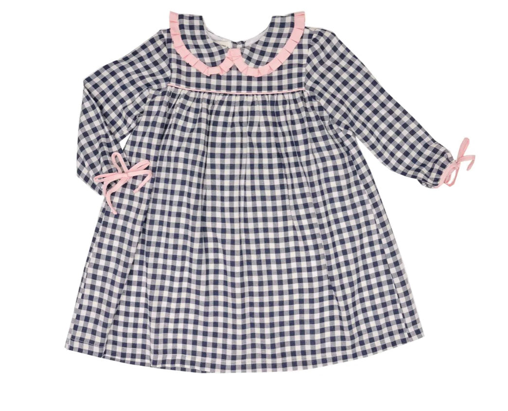 Navy & White Check Dress (Last One - Size 4)