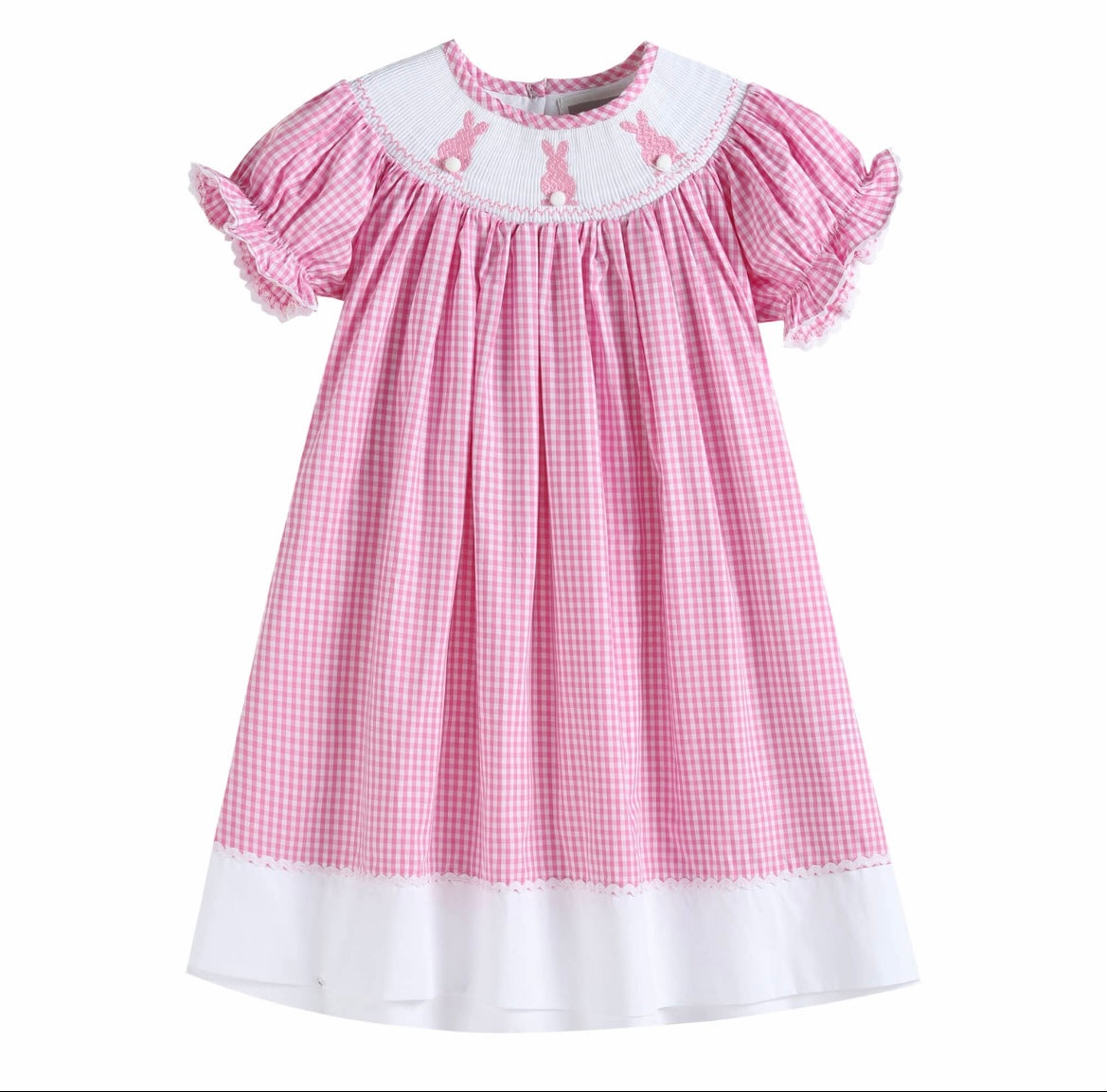 Pink Gingham Easter Bunnies Smocked Bishop Dress (Sale)