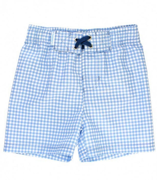 Blue Gingham Swim Trunks