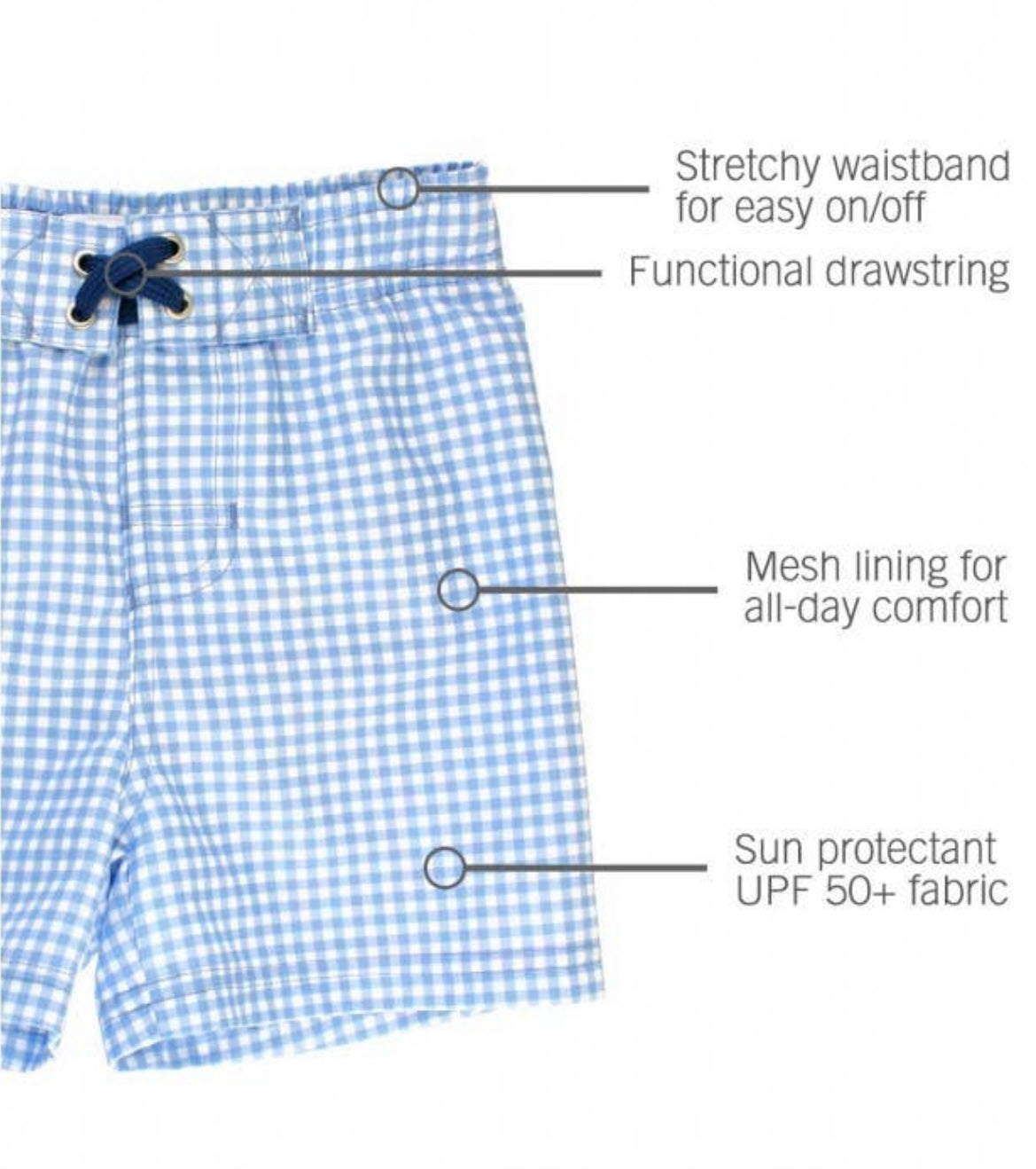 Blue Gingham Swim Trunks