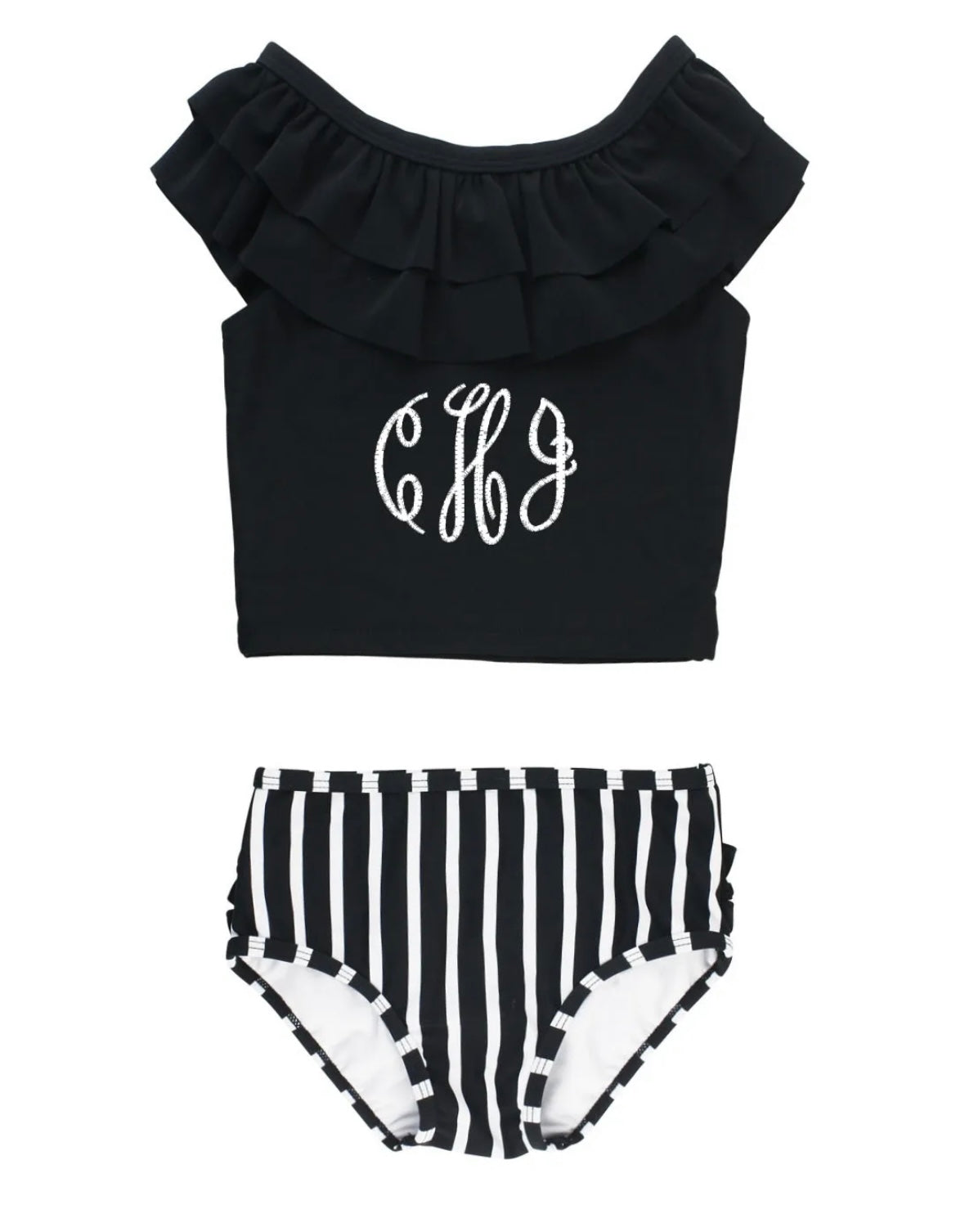 Black & White Ruffled Tankini