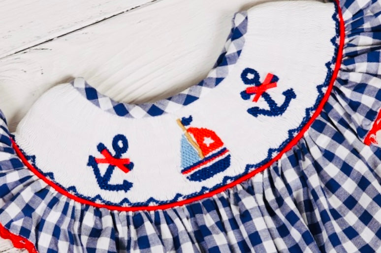 Smocked Sailboat & Anchors Bishop Dress