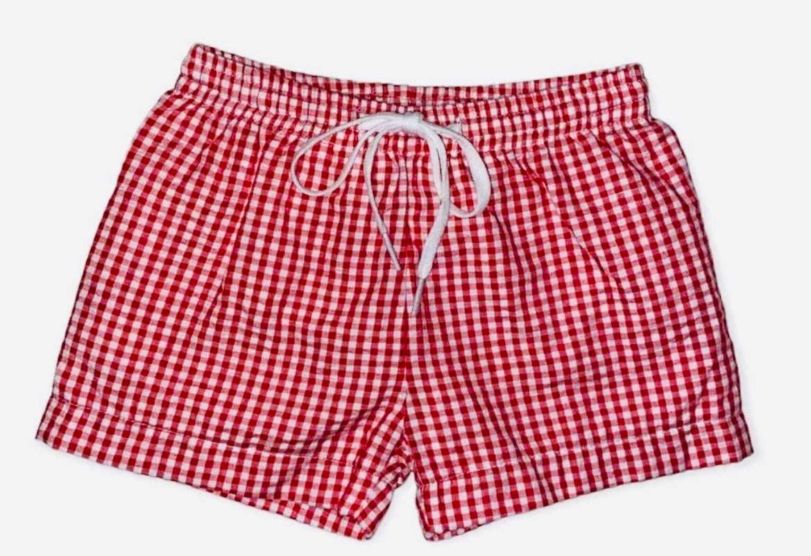 Red Gingham Swim Trunks