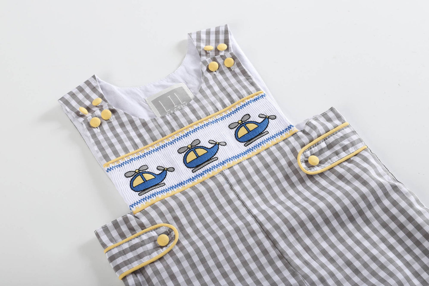 Gray Gingham Helicopter Smocked Jon Jon